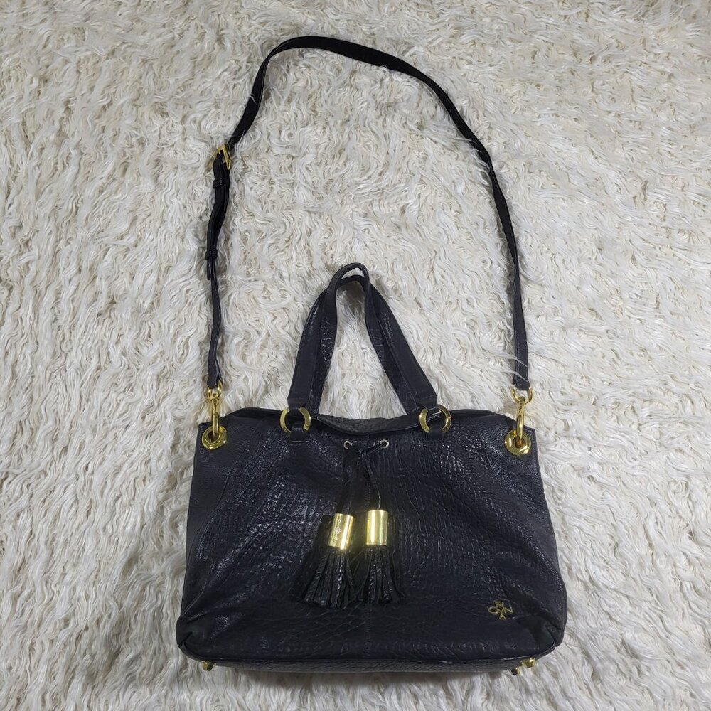 orYany  Black Leather Gold Hardware Shoulder Satchel Handbag